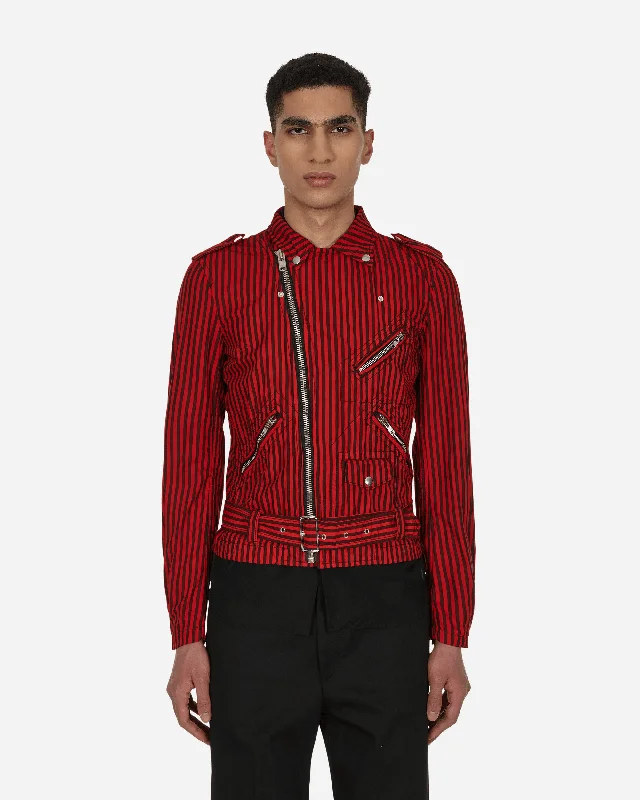 Embroidered men jackets with intricate floral designs for a unique aesthetic Men coats with a soft fleece interior for extra warmth and comfort Stripe Biker Jacket Red Embroidered men jackets with intricate floral designs for a unique aesthetic Men coats with a soft fleece interior for extra warmth and comfort Stripe Biker Jacket Red