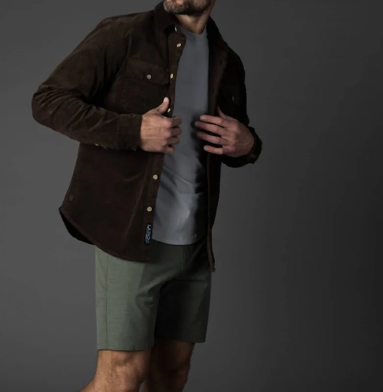 Denim men jackets with embroidered patches for a personalized touch Men coats with a detachable faux - fur collar for a trendy and warm touch Corduroy Seasonal Shacket In Cacao