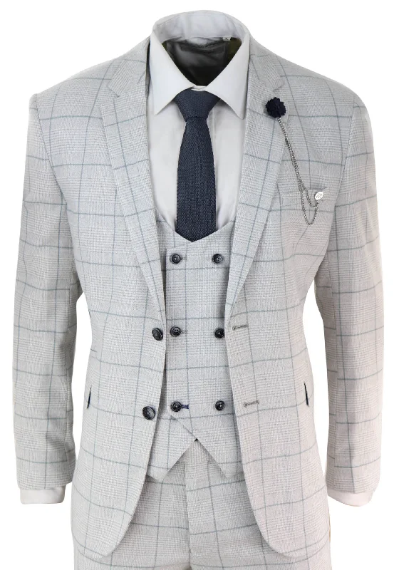 Plus - size men jackets with adjustable drawstrings for a comfortable fit Men coats with a wind - resistant outer layer for blustery weather Radika Grey Check 3 Piece Double Breasted Suit Plus - size men jackets with adjustable drawstrings for a comfortable fit Men coats with a wind - resistant outer layer for blustery weather Radika Grey Check 3 Piece Double Breasted Suit