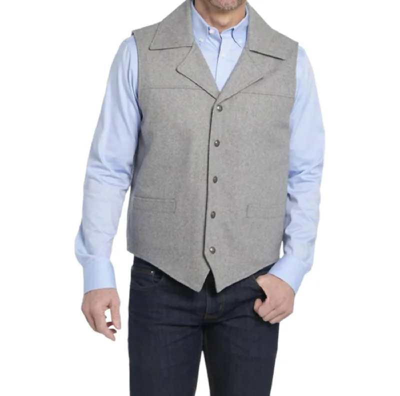 Lightweight men jackets made from recycled nylon for eco - friendly travel Men coats with a contrasting trim for a fashion - forward aesthetic Wool Melton Conceal Carry Snap Vest In Dove Grey Lightweight men jackets made from recycled nylon for eco - friendly travel Men coats with a contrasting trim for a fashion - forward aesthetic Wool Melton Conceal Carry Snap Vest In Dove Grey