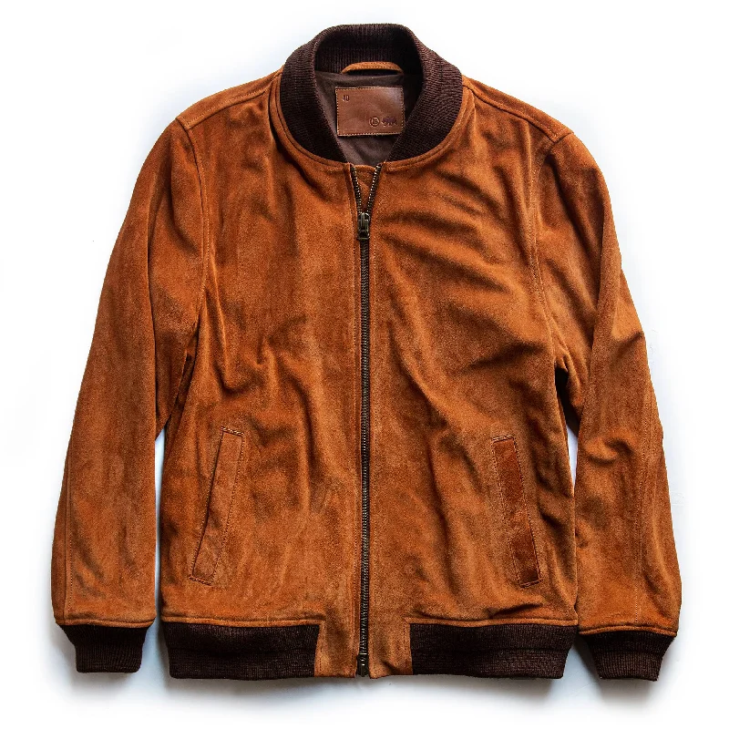 Performance - driven men jackets with breathable fabric for sports Men coats with a stand - up collar for a sleek and modern look The Bomber Jacket in Whiskey Suede Performance - driven men jackets with breathable fabric for sports Men coats with a stand - up collar for a sleek and modern look The Bomber Jacket in Whiskey Suede