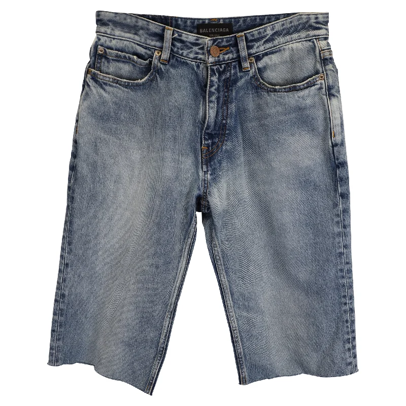 Men's denim shorts with a double - stitched construction for durability Balenciaga Slim Denim Shorts Light Blue Cotton Men's denim shorts with a double - stitched construction for durability Balenciaga Slim Denim Shorts Light Blue Cotton