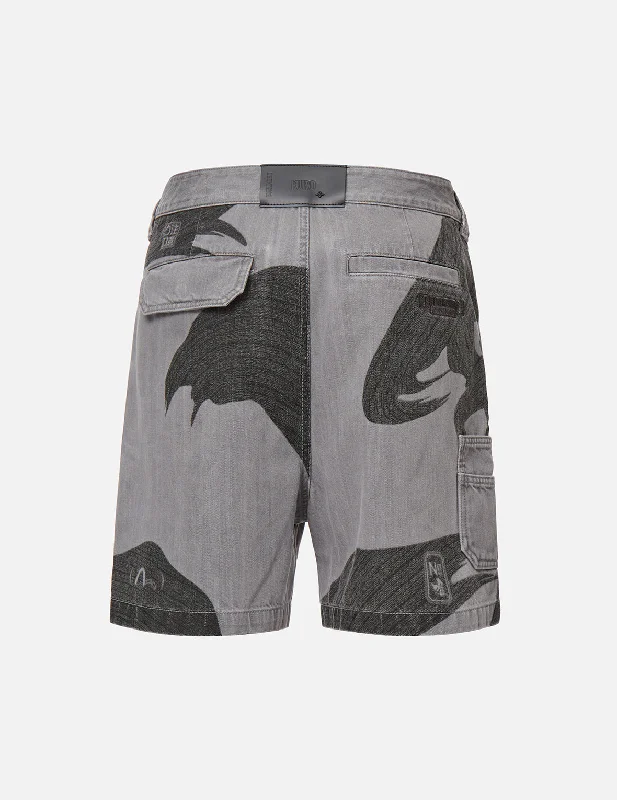 Men's high - waisted denim shorts for a trendy silhouette Brushstroke Effect Washed Denim Shorts Men's high - waisted denim shorts for a trendy silhouette Brushstroke Effect Washed Denim Shorts
