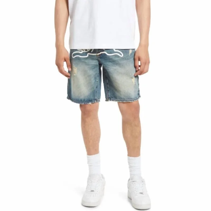 Light - wash men's denim shorts for a fresh, summery appearance Cream Denim Shorts In Custard Light - wash men's denim shorts for a fresh, summery appearance Cream Denim Shorts In Custard