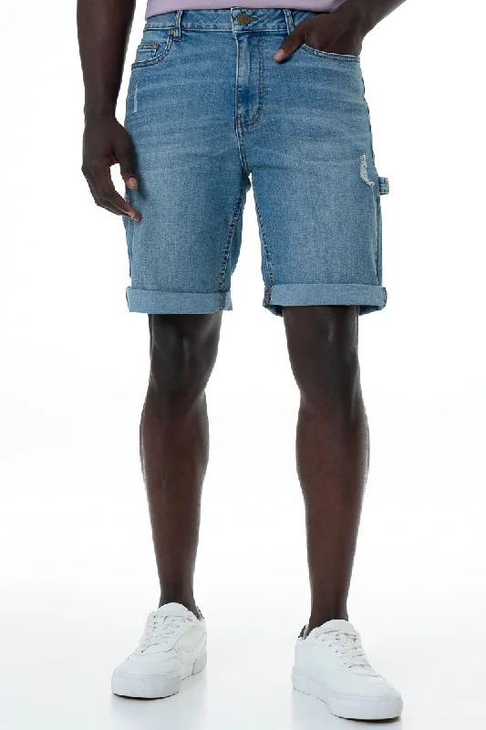 Men's denim shorts with a patchwork pattern for a unique style Denim Shorts _ 153913 _ Light Wash Men's denim shorts with a patchwork pattern for a unique style Denim Shorts _ 153913 _ Light Wash