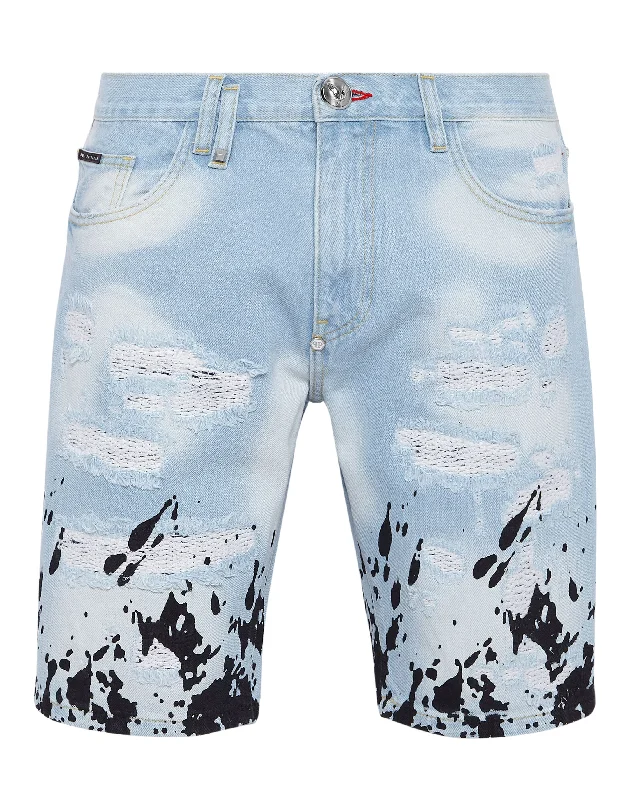 Men's denim shorts with a western - style yoke for a rustic touch Denim Shorts Mikonos fit Tattoo Men's denim shorts with a western - style yoke for a rustic touch Denim Shorts Mikonos fit Tattoo