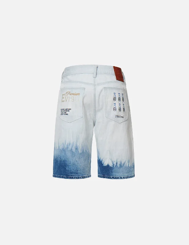 Men's denim shorts for music festivals and outdoor events Godhead Sake Bottle Graphic Tie-dye Denim Shorts Men's denim shorts for music festivals and outdoor events Godhead Sake Bottle Graphic Tie-dye Denim Shorts