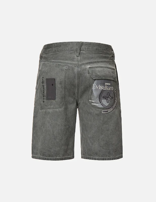 Men's denim shorts with a frayed hem for an edgy touch Gradient Sashiko Print Denim Shorts Men's denim shorts with a frayed hem for an edgy touch Gradient Sashiko Print Denim Shorts