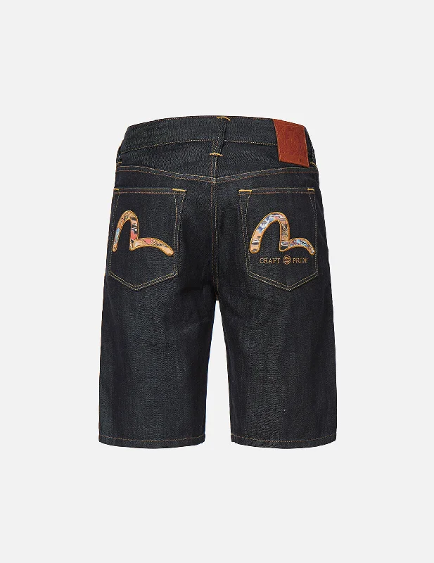 Men's denim shorts with a pre - shrunk denim fabric to maintain shape Komainu-pattern Seagull Denim Shorts Men's denim shorts with a pre - shrunk denim fabric to maintain shape Komainu-pattern Seagull Denim Shorts