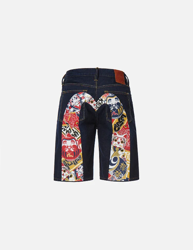 Men's denim shorts with a longer inseam for a more modest length Lucky Charm-pattern Daicock Denim Shorts Men's denim shorts with a longer inseam for a more modest length Lucky Charm-pattern Daicock Denim Shorts