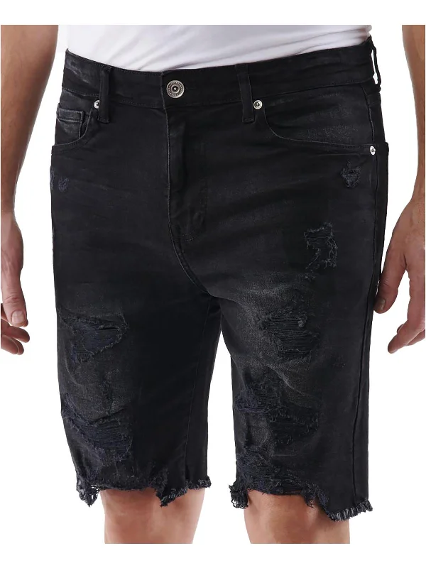Men's denim shorts with a frayed hem for an edgy touch Mens Comfort Flex Slim Fit Denim Shorts Men's denim shorts with a frayed hem for an edgy touch Mens Comfort Flex Slim Fit Denim Shorts