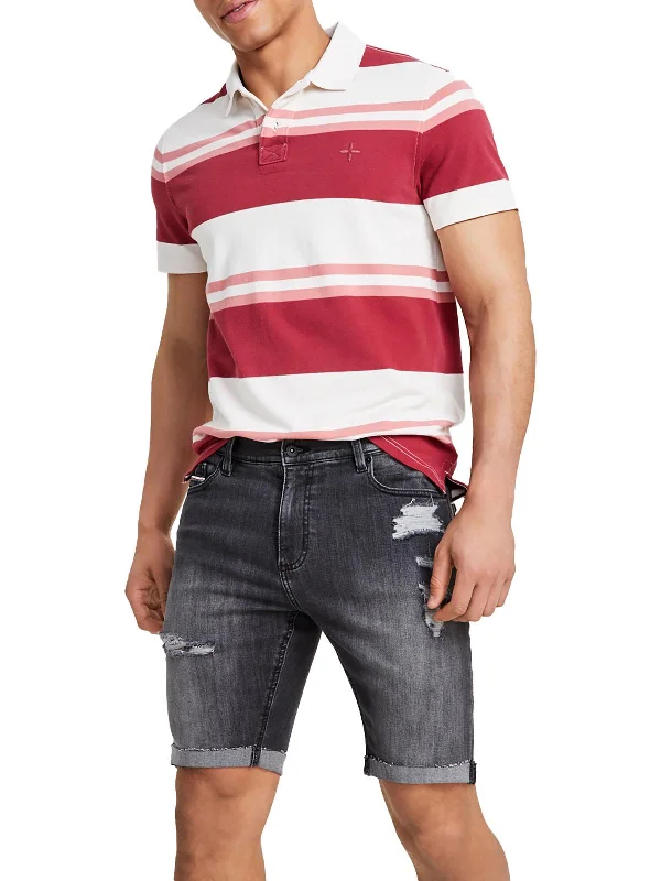 Men's denim shorts with a contrast stitching detail Mens Distressed Denim Denim Shorts Men's denim shorts with a contrast stitching detail Mens Distressed Denim Denim Shorts