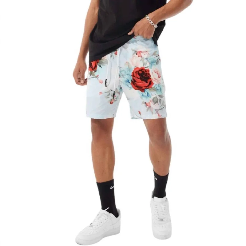 Men's button - fly denim work shorts for durability on the job    Men's Retro Ibiza Lounge Shorts In Red Floral