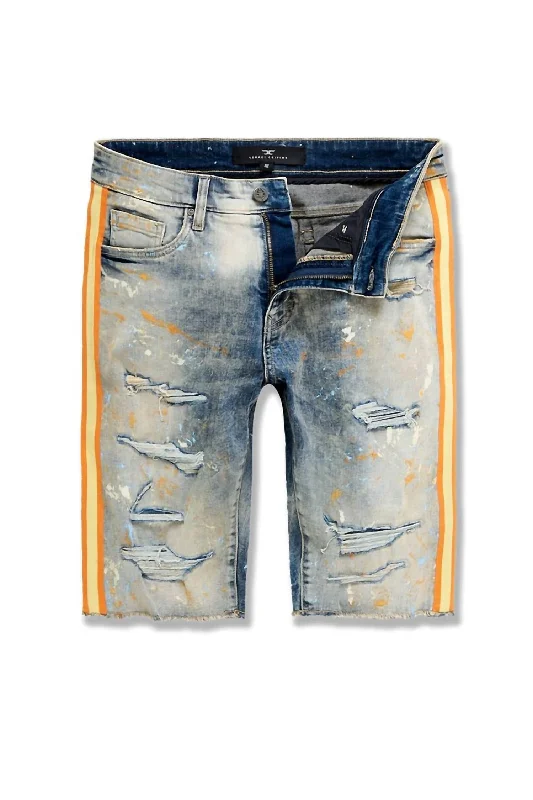 Men's denim shorts in a black denim color for a more formal - casual option Men's Sparta Striped Denim Shorts In Desert Storm Men's denim shorts in a black denim color for a more formal - casual option Men's Sparta Striped Denim Shorts In Desert Storm