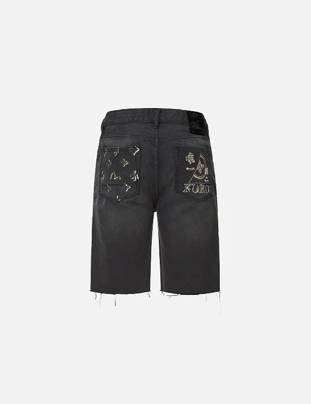 Men's denim shorts with a side - zip pocket for added convenience Monogram Embroidered Pocket Denim Shorts Men's denim shorts with a side - zip pocket for added convenience Monogram Embroidered Pocket Denim Shorts
