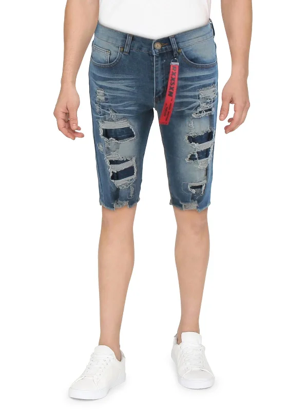 Men's denim shorts with a multi - colored denim pattern Owen Mens Ripped Casual Denim Shorts Men's denim shorts with a multi - colored denim pattern Owen Mens Ripped Casual Denim Shorts