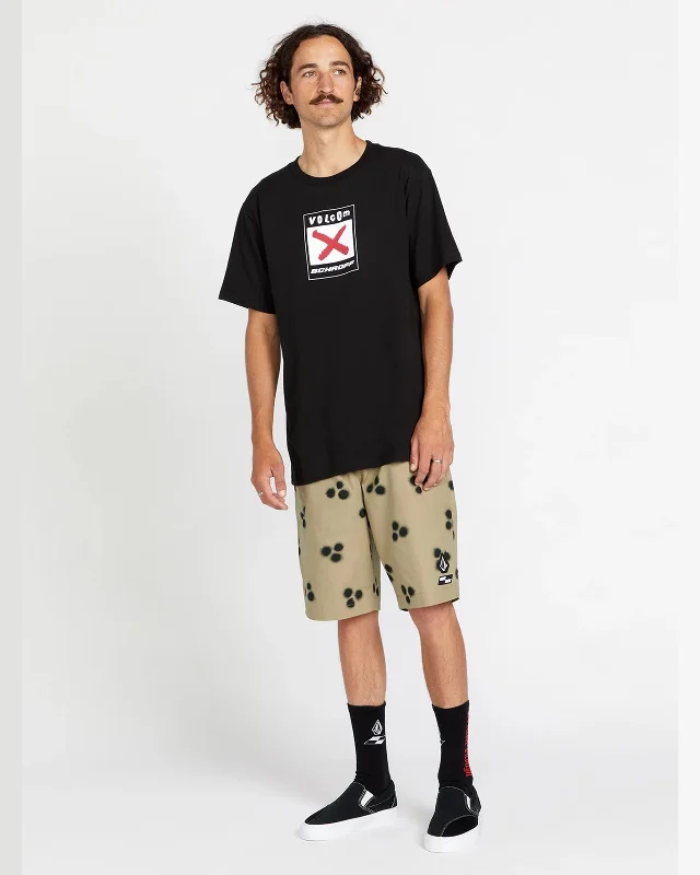 Men's ripped denim shorts for a trendy streetwear aesthetic Schroff X Volcom Elastic Waist Shorts Men's ripped denim shorts for a trendy streetwear aesthetic Schroff X Volcom Elastic Waist Shorts