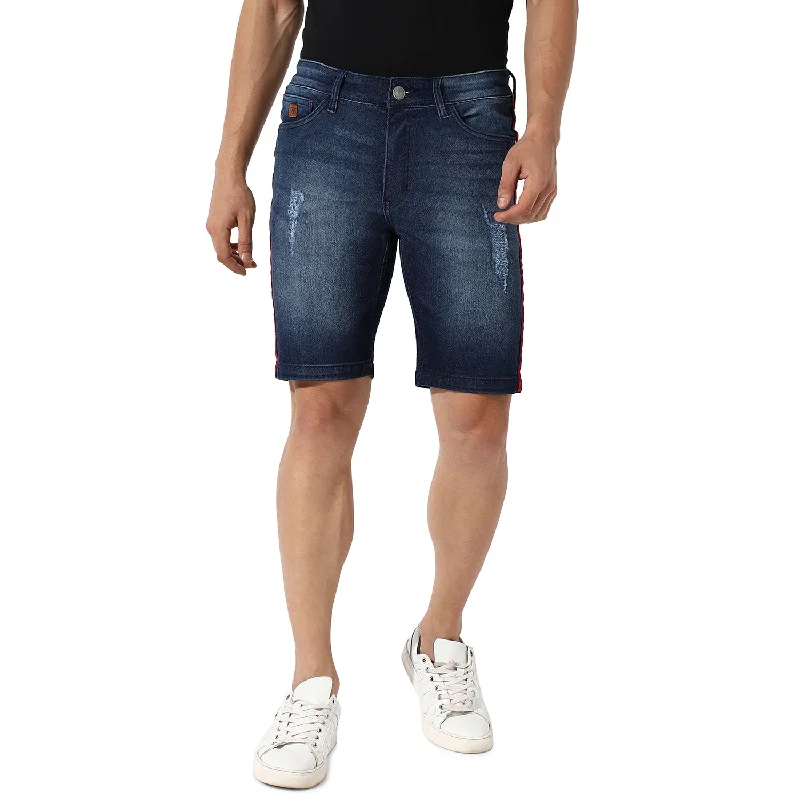 Loose - fit men's denim shorts for ultimate comfort​ Side-Striped Denim Shorts
