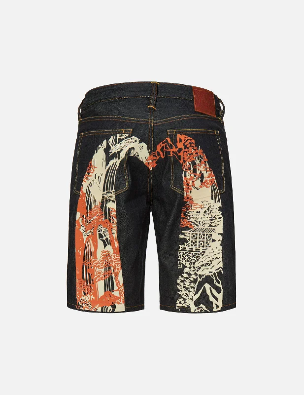 Men's denim shorts with a distressed - look pocket edges Two-tone Landscape Daicock Denim Shorts Men's denim shorts with a distressed - look pocket edges Two-tone Landscape Daicock Denim Shorts