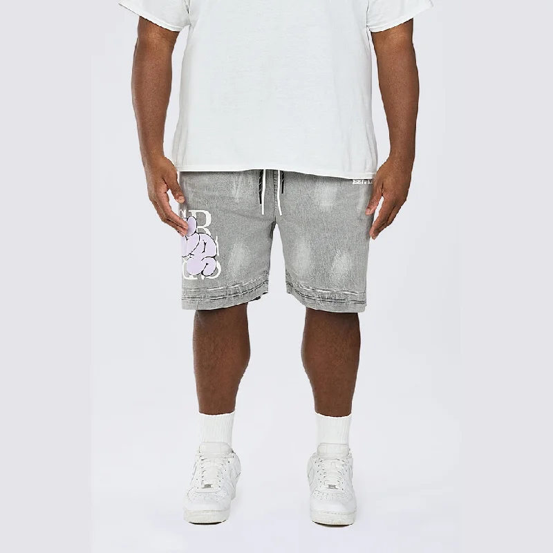 Men's denim shorts with a bleached - out color for a trendy, sun - kissed look Big and Tall - Puff Printed Graphic Resort Denim Shorts - Smoke Grey Men's denim shorts with a bleached - out color for a trendy, sun - kissed look Big and Tall - Puff Printed Graphic Resort Denim Shorts - Smoke Grey