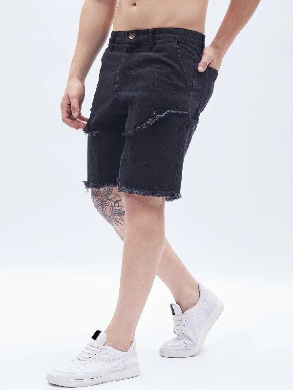 Men's denim shorts with a cargo - style design​ Black Carpenter Denim Shorts