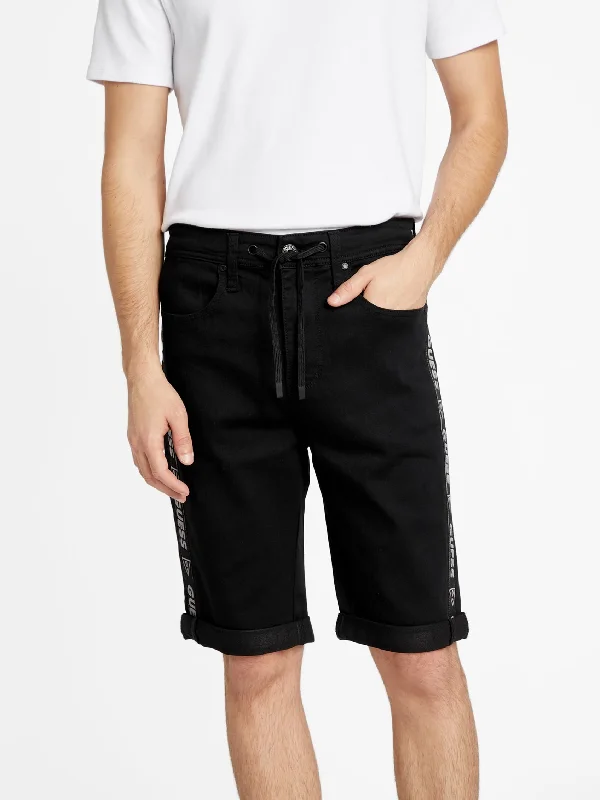 Men's denim shorts with a washed - out indigo color for a vintage feel Eco Kyler Logo-Tape Denim Shorts Men's denim shorts with a washed - out indigo color for a vintage feel Eco Kyler Logo-Tape Denim Shorts
