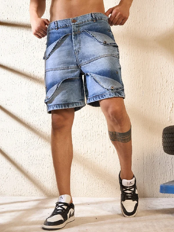 Men's denim shorts with a button - fly closure​ Ice Layered Denim Shorts