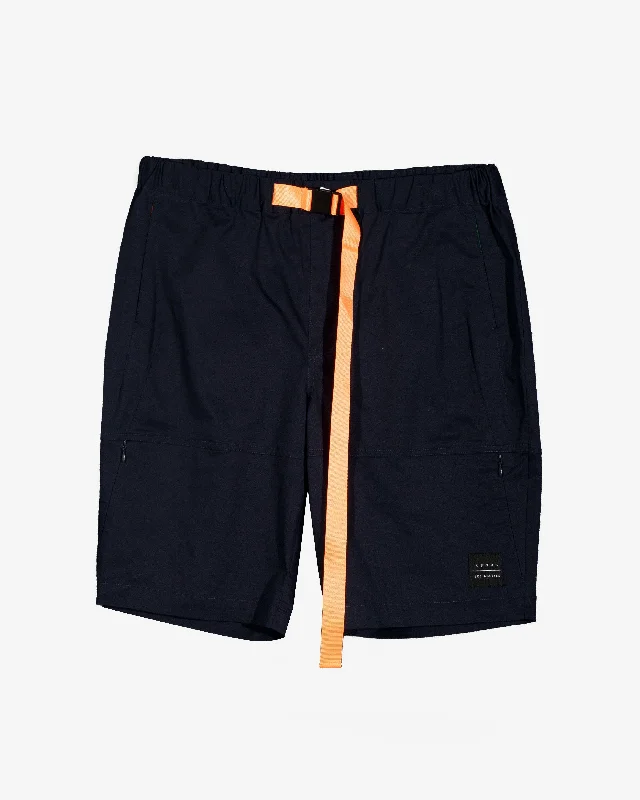 Men's flat - front chino shorts for semi - formal summer events Konus Men's Stretch Twill Shorts w/ Nylon Tape Closure in Navy Men's flat - front chino shorts for semi - formal summer events Konus Men's Stretch Twill Shorts w/ Nylon Tape Closure in Navy