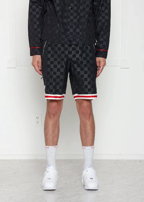 Men's elastic waistband lounge shorts for lazy weekends at home Konus Men's Tonal Checkered Shorts with Tape in Black Men's elastic waistband lounge shorts for lazy weekends at home Konus Men's Tonal Checkered Shorts with Tape in Black