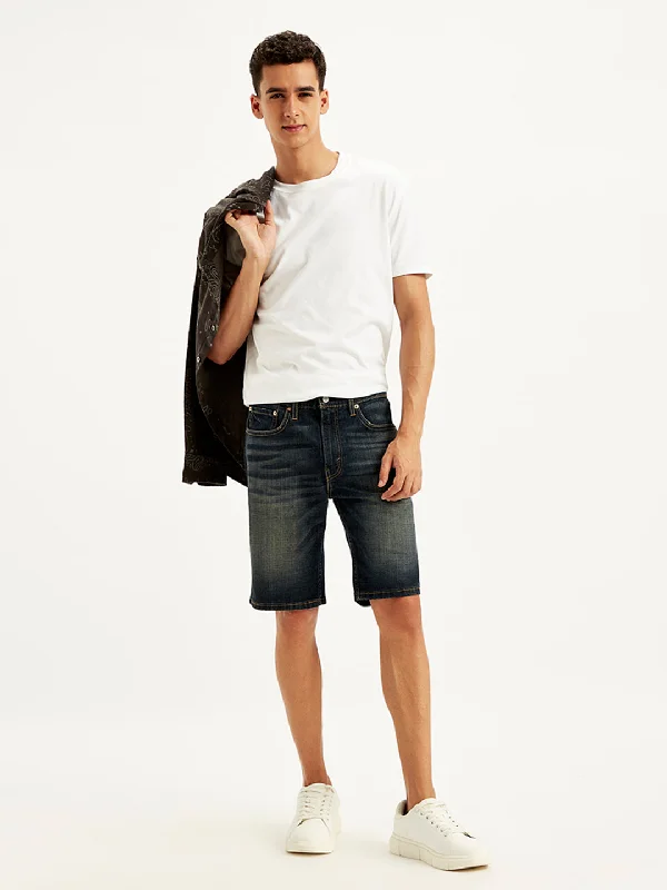 Men's denim shorts with a distressed - look pocket edges Men's Black Tapered Denim Shorts Men's denim shorts with a distressed - look pocket edges Men's Black Tapered Denim Shorts