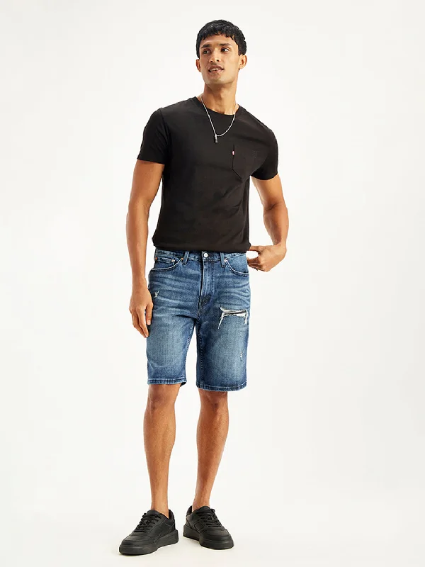 Men's denim shorts with a contrast - colored waistband Men's Blue Tapered Denim Shorts Men's denim shorts with a contrast - colored waistband Men's Blue Tapered Denim Shorts