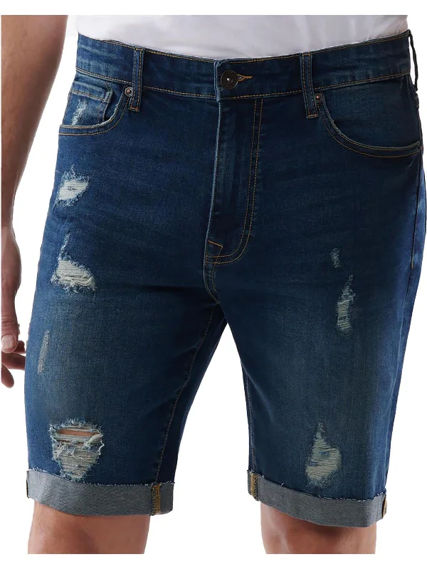 Vintage - style men's denim shorts with distressed details Mens Cuffed Midi Denim Shorts Vintage - style men's denim shorts with distressed details Mens Cuffed Midi Denim Shorts