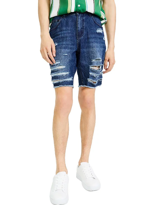 Men's denim shorts with a frayed hem for an edgy touch Mens Denim Regular Fit Denim Shorts Men's denim shorts with a frayed hem for an edgy touch Mens Denim Regular Fit Denim Shorts