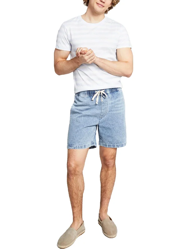 Men's denim shorts with multiple pockets for functionality Mens Drawstring Hem Short Denim Shorts Men's denim shorts with multiple pockets for functionality Mens Drawstring Hem Short Denim Shorts
