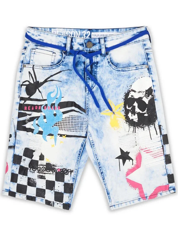 Men's denim shorts with a low - rise waist for a more contemporary style Mens Screen Printing Denim Denim Shorts Men's denim shorts with a low - rise waist for a more contemporary style Mens Screen Printing Denim Denim Shorts