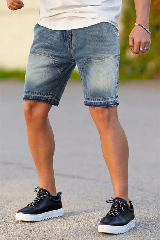 Men's denim shorts with a washed - out indigo color for a vintage feel Men's Stretch Denim Shorts - Gradient Blue Men's denim shorts with a washed - out indigo color for a vintage feel Men's Stretch Denim Shorts - Gradient Blue
