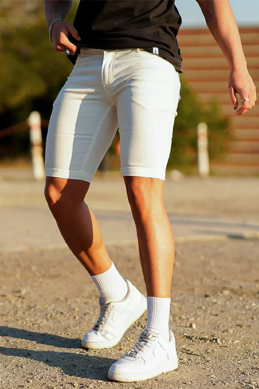Men's denim shorts with a snap - button closure for quick and easy access Men's White Denim Shorts Men's denim shorts with a snap - button closure for quick and easy access Men's White Denim Shorts