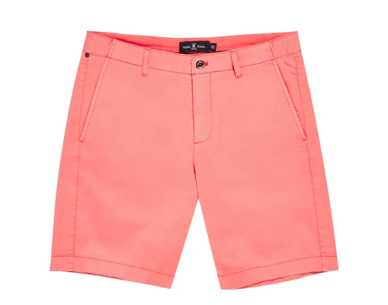 Men's plaid pattern wool blend shorts for a preppy fall style Psycho Bunny Diego Neon Coral Men's Shorts B6R790N1CE-NCR Men's plaid pattern wool blend shorts for a preppy fall style Psycho Bunny Diego Neon Coral Men's Shorts B6R790N1CE-NCR