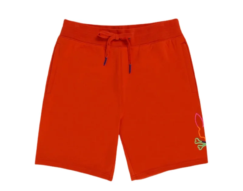 Men's ripped denim shorts for a trendy streetwear aesthetic Psycho Bunny Leo Bunny Red Spice/Neon Multi Men's Shorts B6R217S1FT-RES Men's ripped denim shorts for a trendy streetwear aesthetic Psycho Bunny Leo Bunny Red Spice/Neon Multi Men's Shorts B6R217S1FT-RES