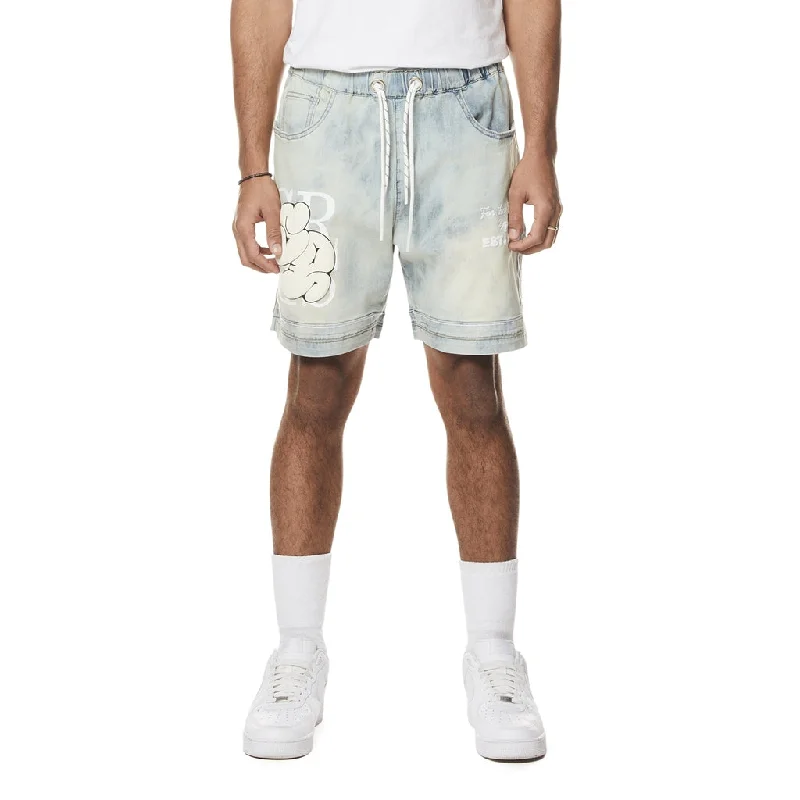 Men's denim shorts with a slim - tapered leg for a more tailored appearance Puff Printed Graphic Resort Denim Shorts - Elm Blue Men's denim shorts with a slim - tapered leg for a more tailored appearance Puff Printed Graphic Resort Denim Shorts - Elm Blue