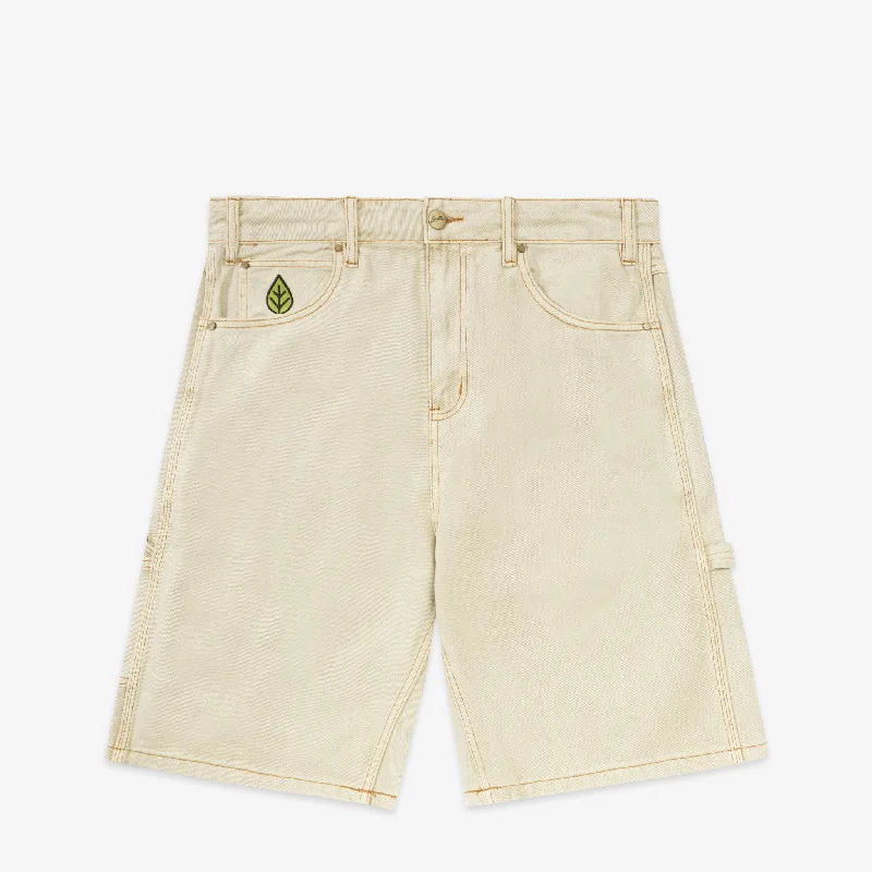 Men's denim shorts with a rolled - up hem for a casual, laid - back vibe Weathergear Heavy Weight Denim Shorts Washed Khaki Men's denim shorts with a rolled - up hem for a casual, laid - back vibe Weathergear Heavy Weight Denim Shorts Washed Khaki
