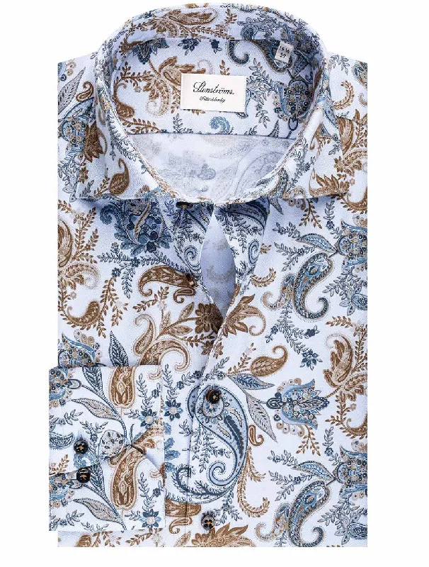 Men's Two - Tone Contrast Panel Casual Shirts in White and Navy for a Stylish and Eye - Catching Design Blue Paisley Patterned Fitted Body Shirt Men's Two - Tone Contrast Panel Casual Shirts in White and Navy for a Stylish and Eye - Catching Design Blue Paisley Patterned Fitted Body Shirt