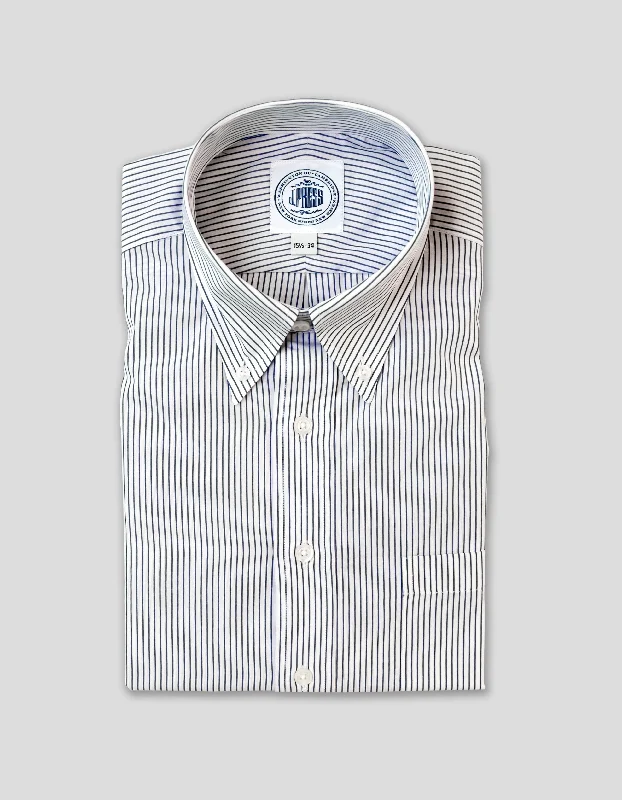 Men's Silk - Finished Dress Shirts in Silver Grey for a Glamorous Evening Look BLUE SLIM STRIPE BUTTON DOWN DRESS SHIRT Men's Silk - Finished Dress Shirts in Silver Grey for a Glamorous Evening Look BLUE SLIM STRIPE BUTTON DOWN DRESS SHIRT