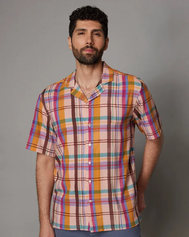Men's Wrinkle - Resistant Polyester Blend Casual Shirts for Easy Travel and Maintenance Japanese Pink Multicoloured Checked Shirt Men's Wrinkle - Resistant Polyester Blend Casual Shirts for Easy Travel and Maintenance Japanese Pink Multicoloured Checked Shirt