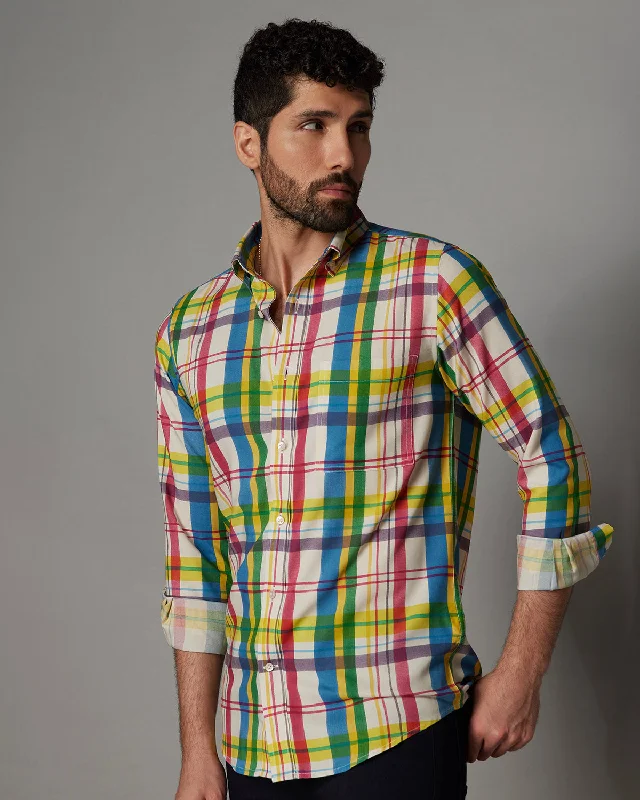 Men's Graphic - Printed Casual Shirts with Pop - Culture References for a Fun and Stylish Look Japanese White Multicoloured Checked Shirt Men's Graphic - Printed Casual Shirts with Pop - Culture References for a Fun and Stylish Look Japanese White Multicoloured Checked Shirt