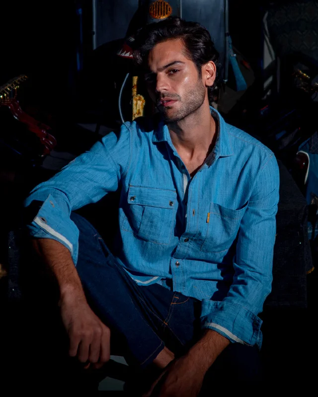 Men's Thermal - Lined Casual Shirts in Black for Added Warmth in Cold Weather The Braided Cotton Tape Shirt - Light Blue Men's Thermal - Lined Casual Shirts in Black for Added Warmth in Cold Weather The Braided Cotton Tape Shirt - Light Blue