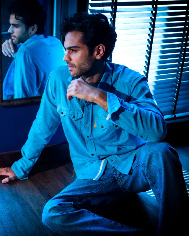 Men's Two - Tone Contrast Panel Casual Shirts in White and Navy for a Stylish and Eye - Catching Design The Twin Peaks Shirt - Light Blue Men's Two - Tone Contrast Panel Casual Shirts in White and Navy for a Stylish and Eye - Catching Design The Twin Peaks Shirt - Light Blue