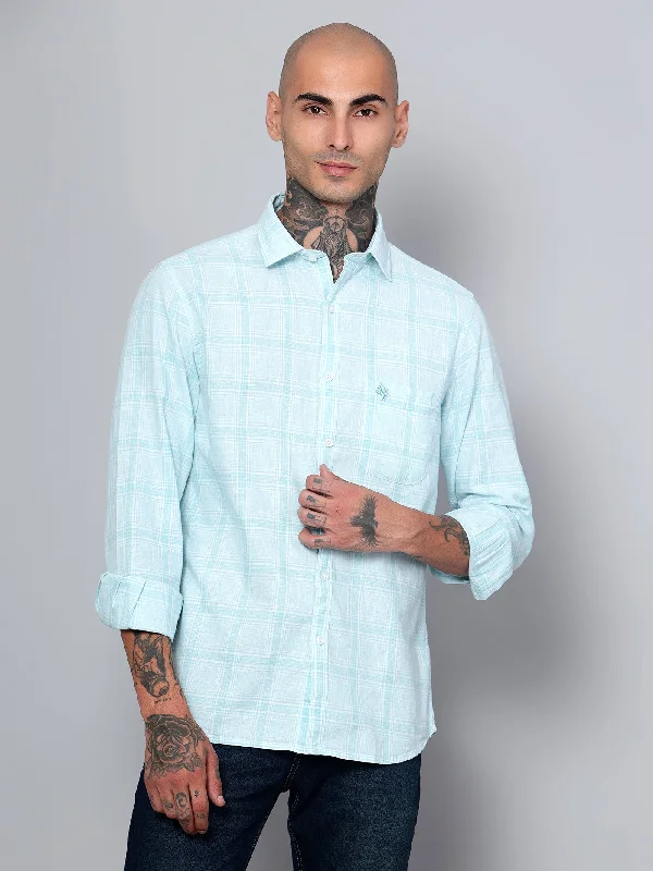 Men's Retro - Style Hawaiian Print Casual Shirts in Bold Patterns for a Tropical Vacation Men's Mint Blue Casual Big Checks Full Sleeve Shirt Men's Retro - Style Hawaiian Print Casual Shirts in Bold Patterns for a Tropical Vacation Men's Mint Blue Casual Big Checks Full Sleeve Shirt