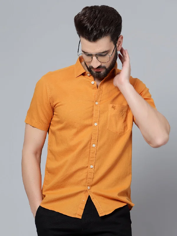 Men's Stretch - Fabric Casual Shirts in Navy Blue for a Comfortable and Flexible Fit Men's Mustard Casual Plain Half Sleeve Shirt Men's Stretch - Fabric Casual Shirts in Navy Blue for a Comfortable and Flexible Fit Men's Mustard Casual Plain Half Sleeve Shirt