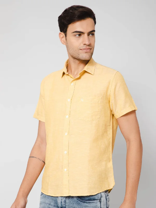 Men's Linen Blend Casual Shirts with Roll - Up Sleeves for a Summer Beach Look Men's Mustard Casual Plain Half Sleeve Shirt Men's Linen Blend Casual Shirts with Roll - Up Sleeves for a Summer Beach Look Men's Mustard Casual Plain Half Sleeve Shirt